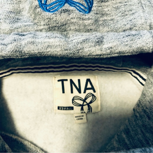 Aritzia TNA XS BalticPullover Hoodie Grey with Blue Embroidered Logo Cozy - Picture 5 of 9